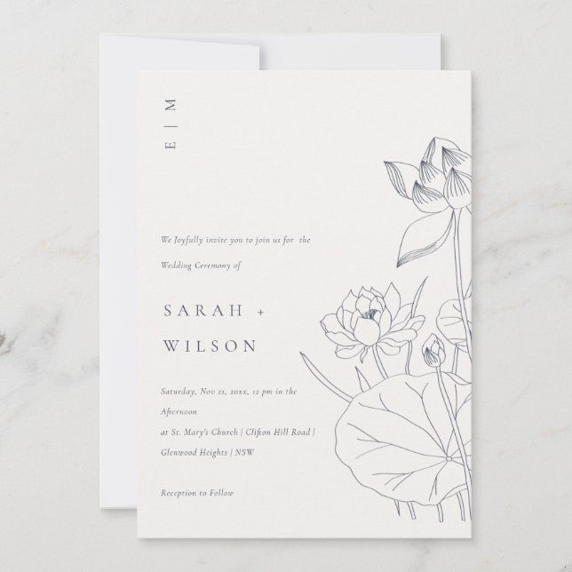 Invitación de boceto mínimo de floral acuícola (Anverso)