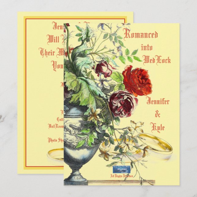 Invitación de Boda 1 Crema(Romanceada)RFPMDesigns© (Anverso / Reverso)