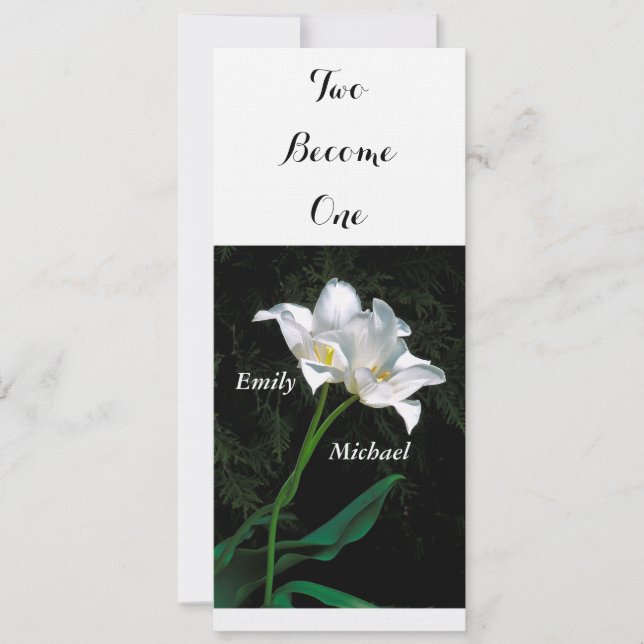 INVITACIÓN DE BODA / 2 TULIPS BLANCOS INTERTWINING (Anverso)