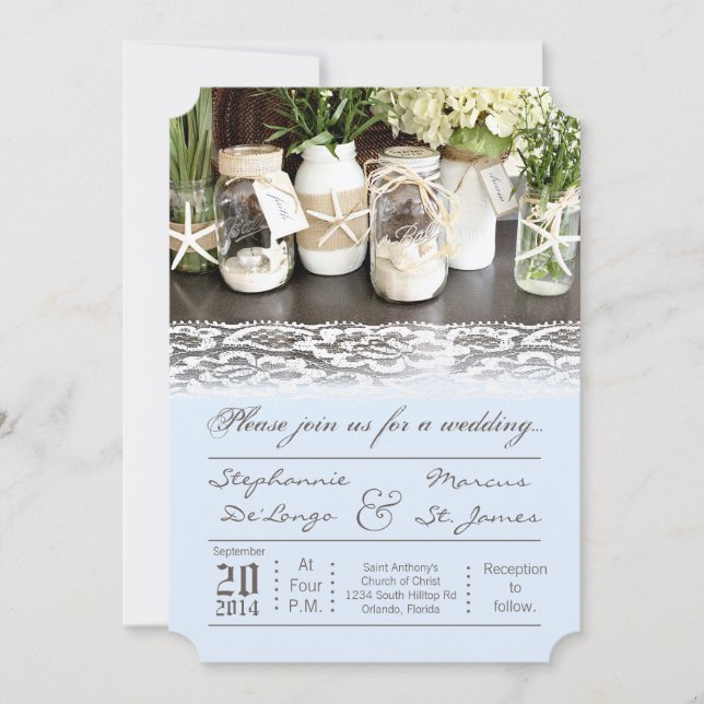 Invitación de boda 5x7 Beach Sea Ocean Mason Jars (Anverso)