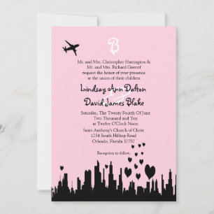 Invitación de boda 5x7 Línea de ciudad rosada