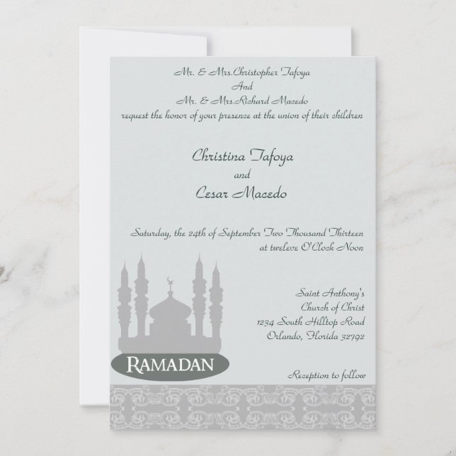 Invitación de boda 5x7 suave azul islámico Ramadan (Anverso)
