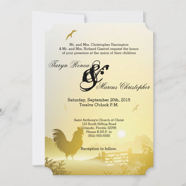 Invitación de boda 5x7 Sunny Morning Farm Country (Anverso)
