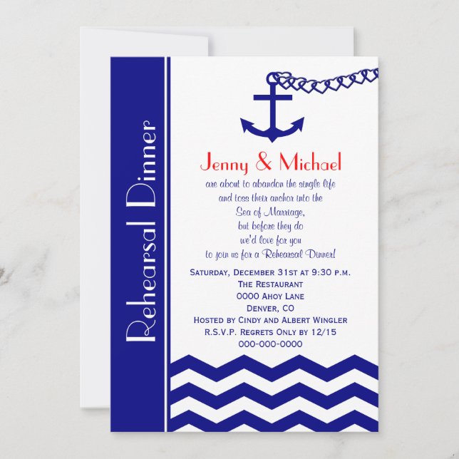 Invitación de boda a la cena Armada Náutica (Anverso)