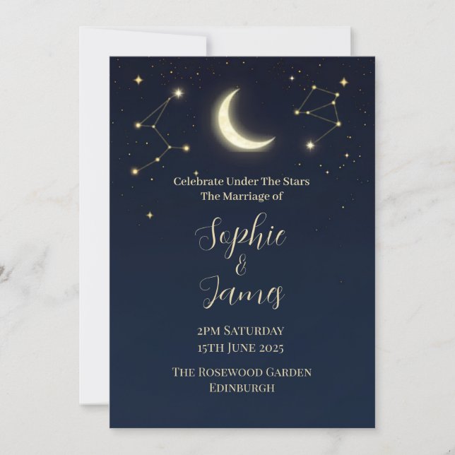 Invitación de boda a medianoche Celestial Moon & S (Anverso)