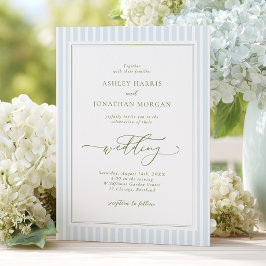 Invitación de boda a rayas azul y salvia elegante