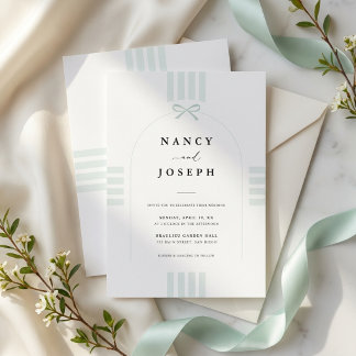 Invitación de boda a rayas con lazo moderno y eleg