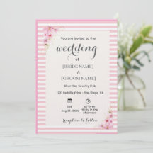 Invitación de boda a rayas florales rosadas