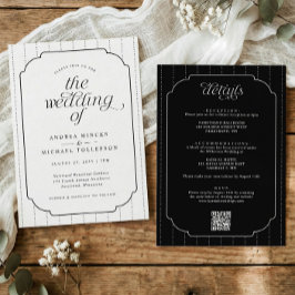 Invitación de Boda a Rayas Negras y Blancas Preppy