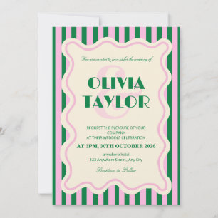 Invitación de Boda a Rayas Retro Moderna