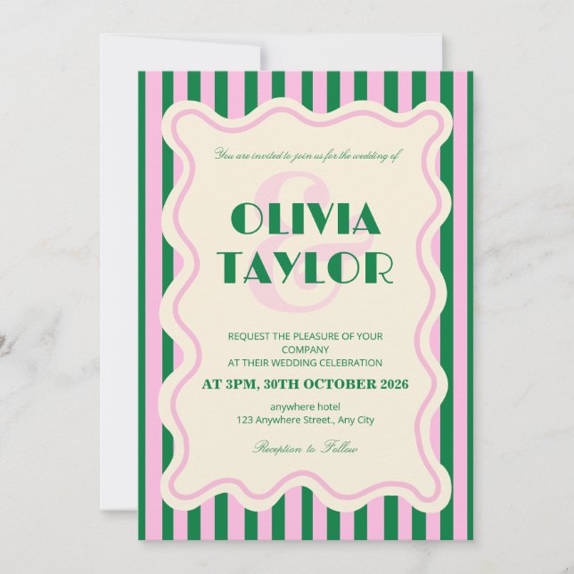 Invitación de Boda a Rayas Retro Moderna (Anverso)