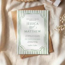 Invitación de boda a rayas verde salvia