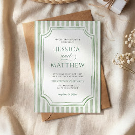 Invitación de boda a rayas verde salvia