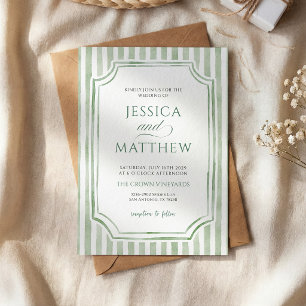 Invitación de boda a rayas verde salvia