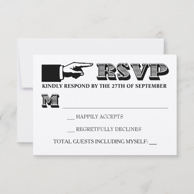 Invitación de boda a tipografía de época RSVP (Anverso)