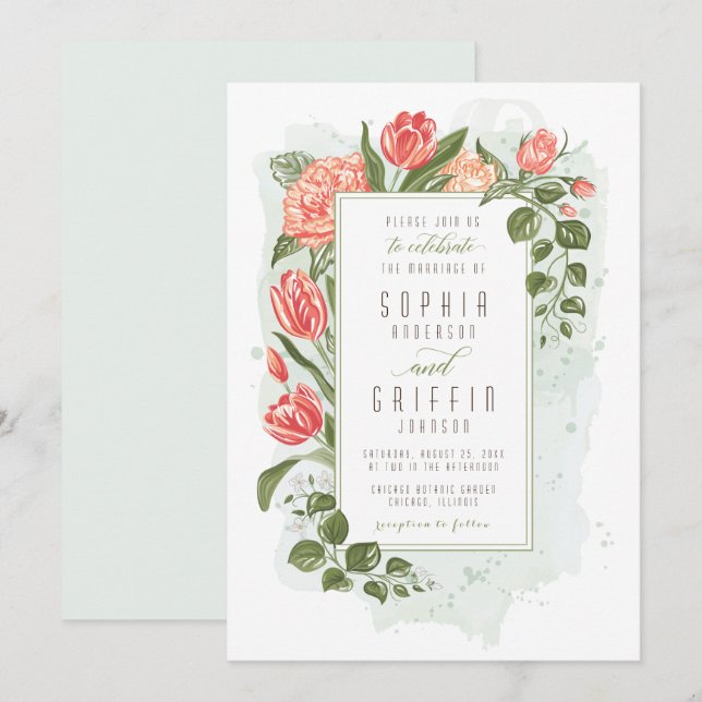 Invitación de Boda Abrazo Floral (Anverso / Reverso)