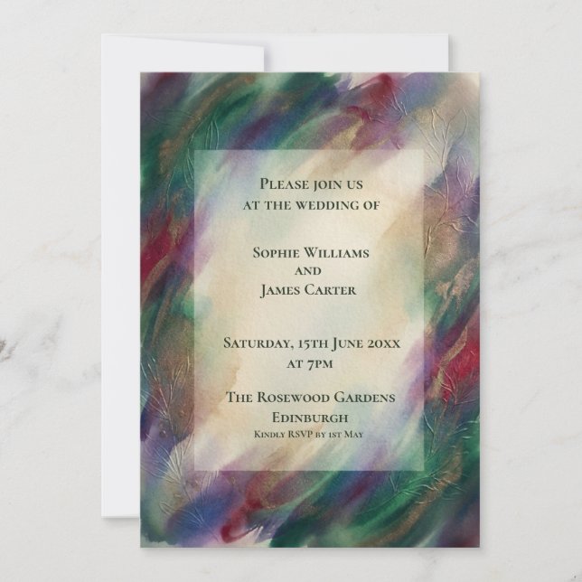 Invitación de boda abstracta con acuarela de joya (Anverso)