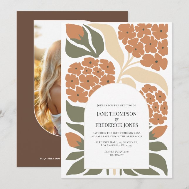 Invitación de boda abstracta de floración rústica  (Anverso / Reverso)