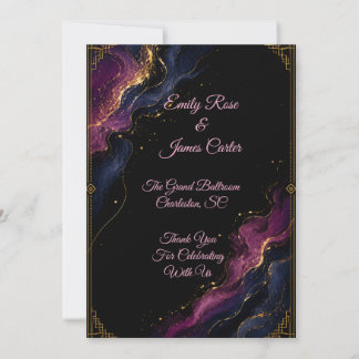 Invitación de boda abstracta de lujo en negro y do