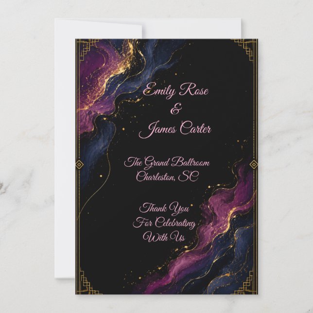Invitación de boda abstracta de lujo en negro y do (Anverso)
