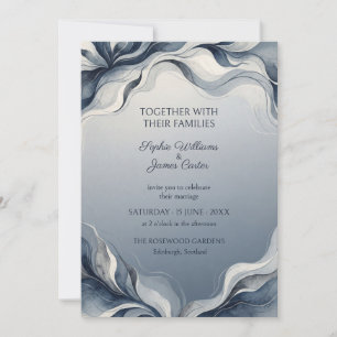 Invitación de boda abstracta de pétalo gris azul