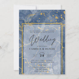 Invitación de boda abstracta de tinta azul marino 
