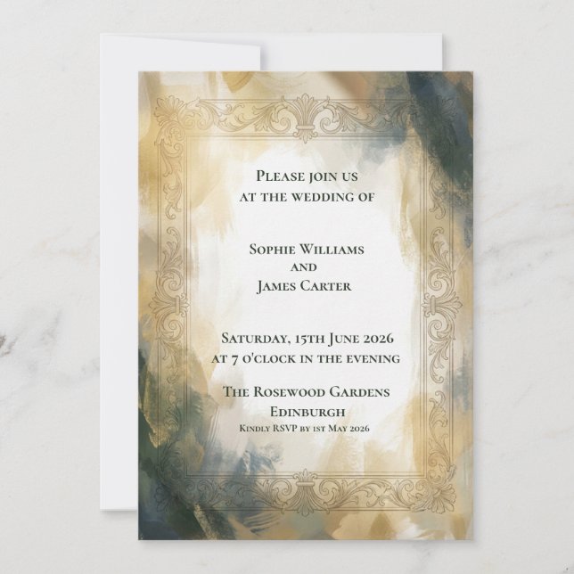 Invitación de boda abstracta dorada de la marina (Anverso)