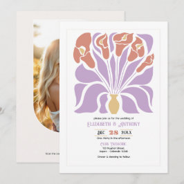 Invitación de boda abstracta floral boho de lila y