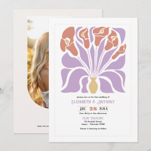 Invitación de boda abstracta floral boho de lila y