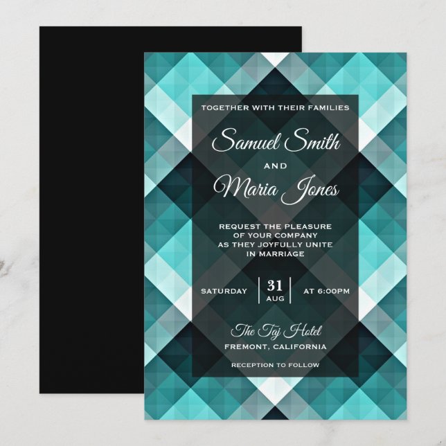 Invitación de Boda Abstracta Geométrica Turquesa (Anverso / Reverso)