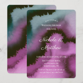 Invitación de boda abstracta morada y azul turques