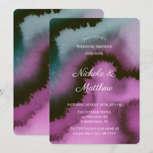 Invitación de boda abstracta morada y azul turques
