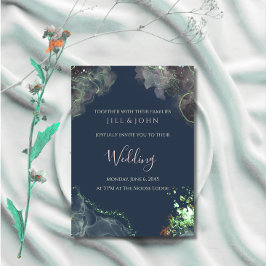 Invitación de boda abstracta verde marina rosa
