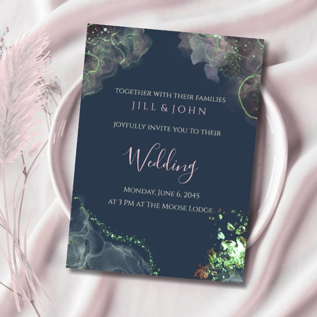 Invitación de boda abstracta verde marina rosa (Subido por el creador)
