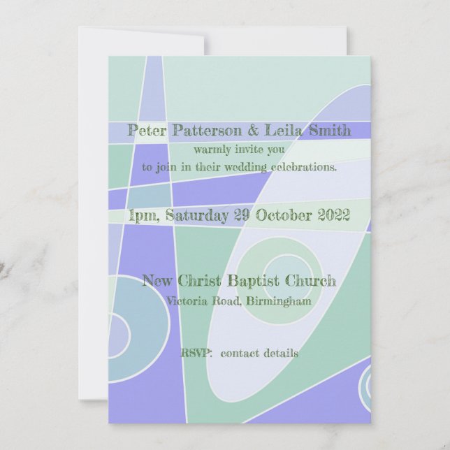 Invitación de Boda Abstracto Pastel Púrpura Verde (Anverso)