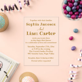 Invitación de boda acrílica con escritura y lámina