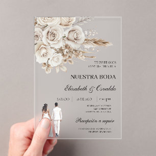 invitación de boda acrílica con novia y novio