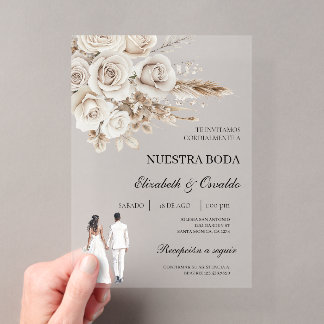 invitación de boda acrílica con novia y novio