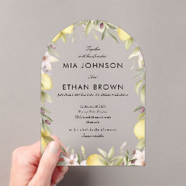 Invitación de boda acrílica de flor verde cítrica
