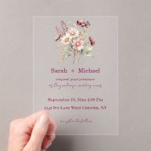 Invitación de boda acrílica de vino floral de prim