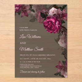 Invitación de boda acrílica floral oscura transpar