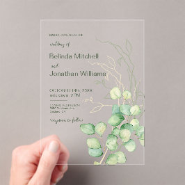 Invitación de boda acrílica minimalista de eucalip