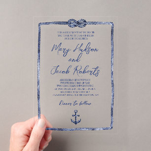 Invitación de boda acrílica náutica costera