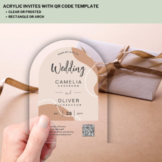 invitación de boda ACRÍLICA tonos tierra código QR