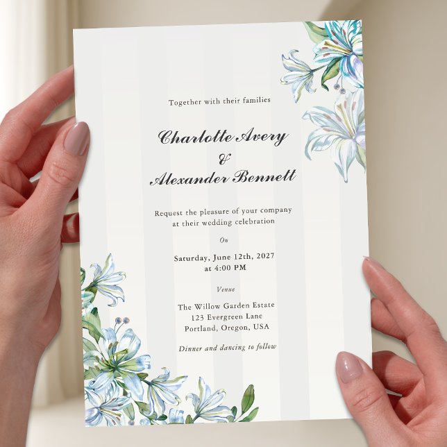 Invitación de boda Acrílico Azul Lirio Elegante (Subido por el creador)