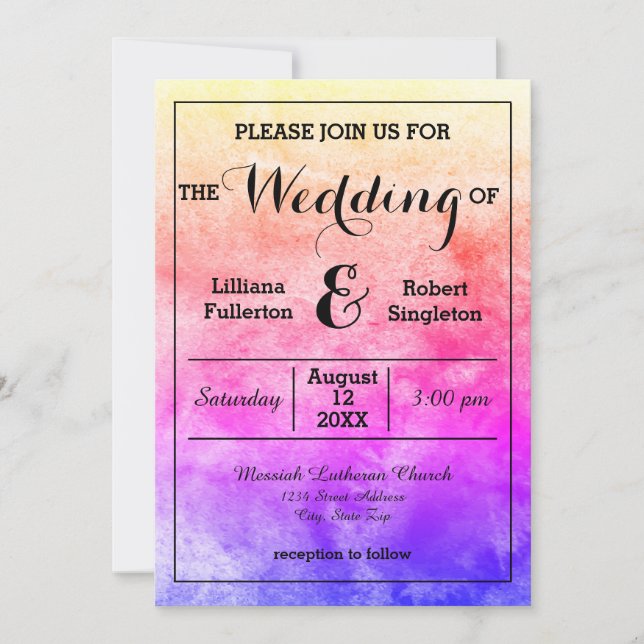 Invitación de Boda - Acuarela Arcoíris (Anverso)