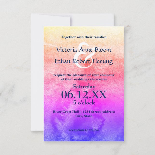 Invitación de Boda Acuarela Arcoíris - 3x5 (Anverso)