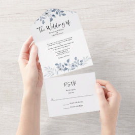 Invitación de boda acuarela azul todo en uno