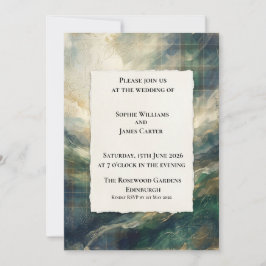 Invitación de boda acuarela azul verdoso temperame