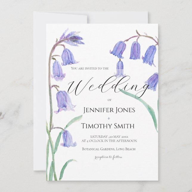 invitación de boda acuarela campanilla azul (Anverso)